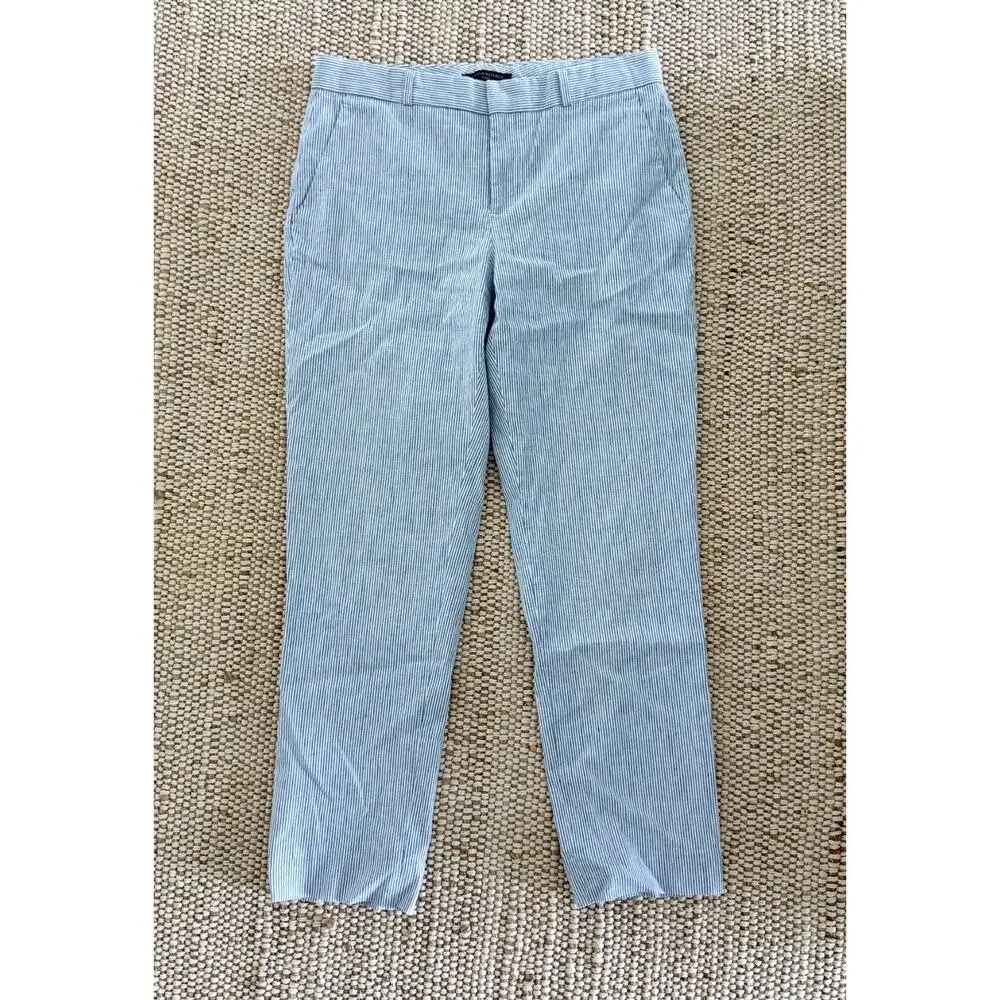 Banana Republic Avery Seersucker Pants Womens 4 Blue White Stripe Ankle Preppy